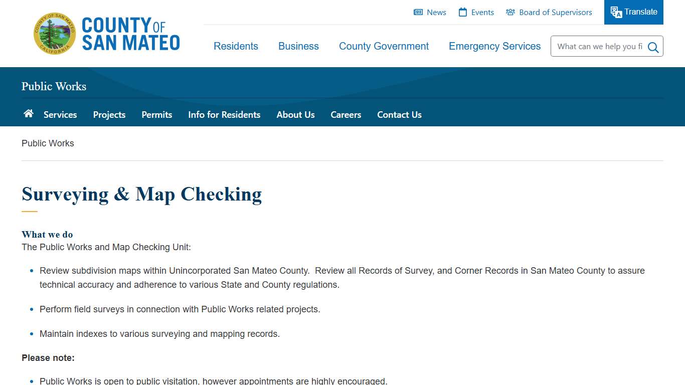 Surveying & Map Checking County of San Mateo, CA