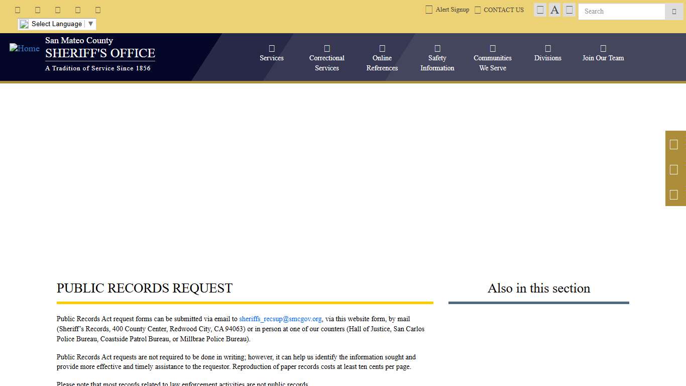 Public Records Request San Mateo County Sheriff's Office